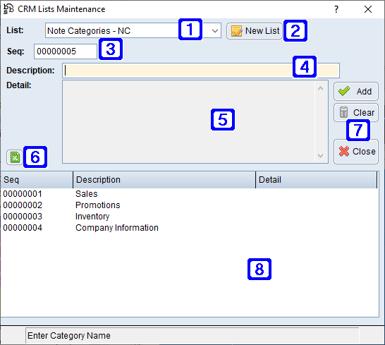 CRM Lists Maintenance Screen