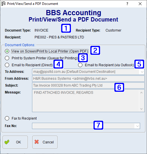 Print/View/Send a PDF Document Screen