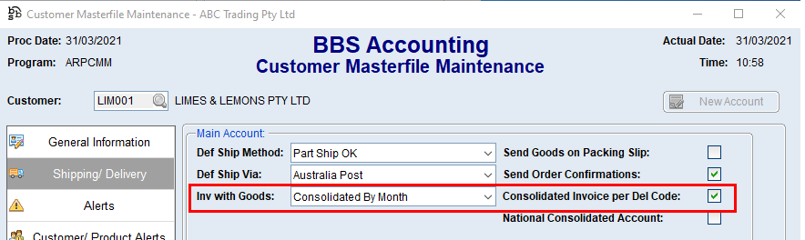 Customer Masterfile Maintenance Screen