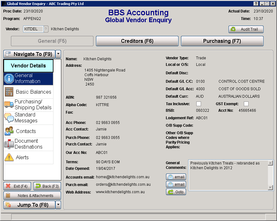 Global Vendor Enquiry Screen