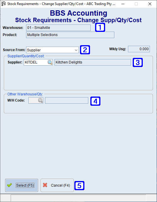 Stock Requirements - Change Supp/Qty/Cost Screen (Mulitiple Items selected)
