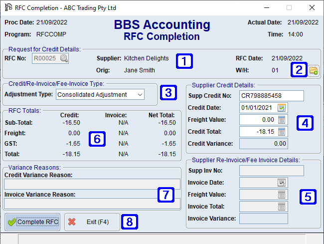 RFC Completion - Consolidated Adjustment Screen