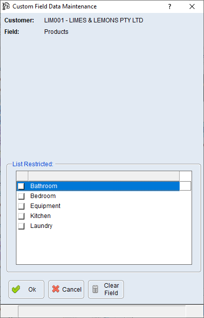 Custom Field Data Maintenance - Allow Mulitple Selections Screen