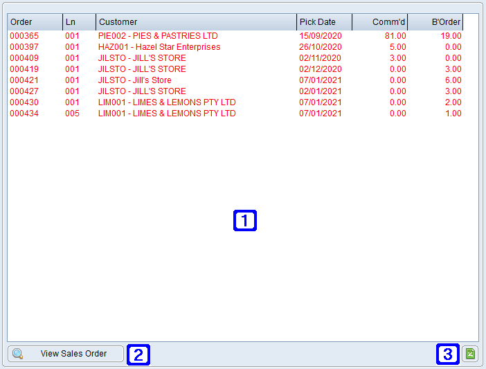 Outstanding Sales Order Tab Screen