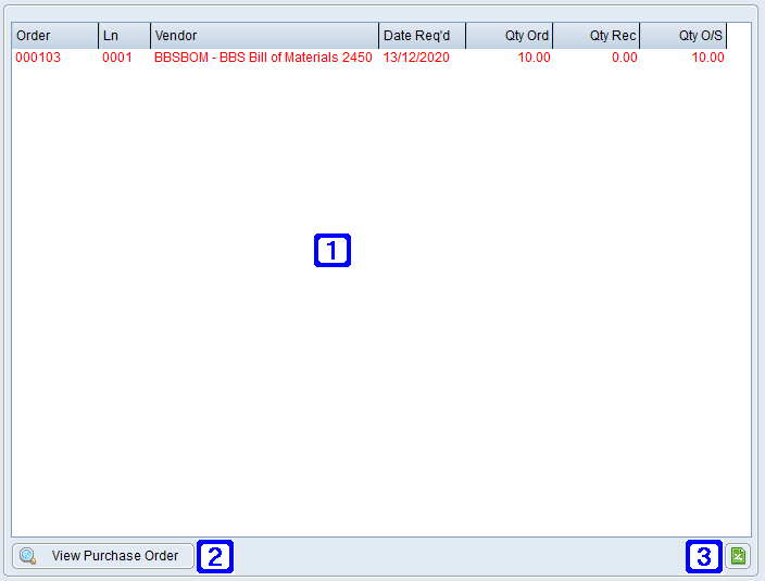 Outstanding Purchase Orders Tab Screen