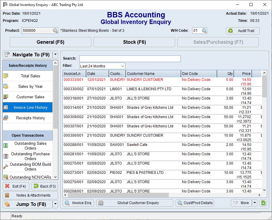 Invoice Line History Tab