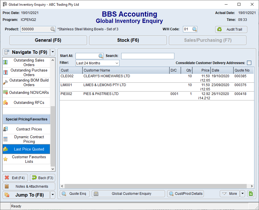 Last Price Quoted Tab