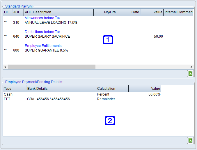 Standard Pay & Bank Details Tab Screen