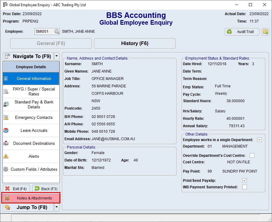 Global Employee Enquiry Screen