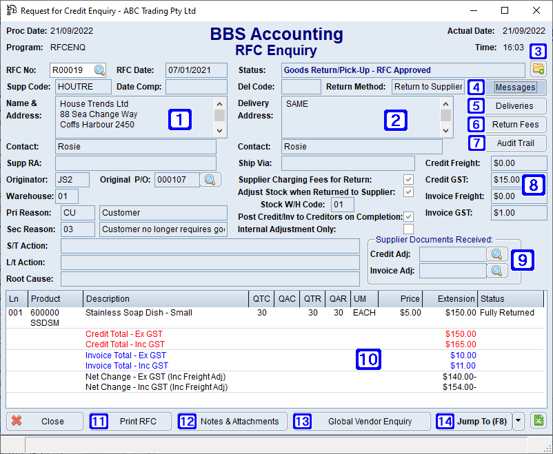 RFC Enquiry Screen