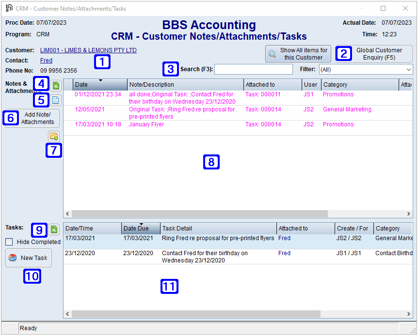 CRM Notes/Attachments/Tasks Screen