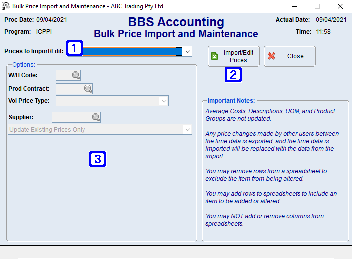 Bulk Price Import and Maintenance Screen