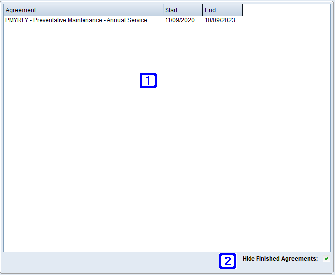 Global Equipment Enquiry - Service Agreements Tab Screen