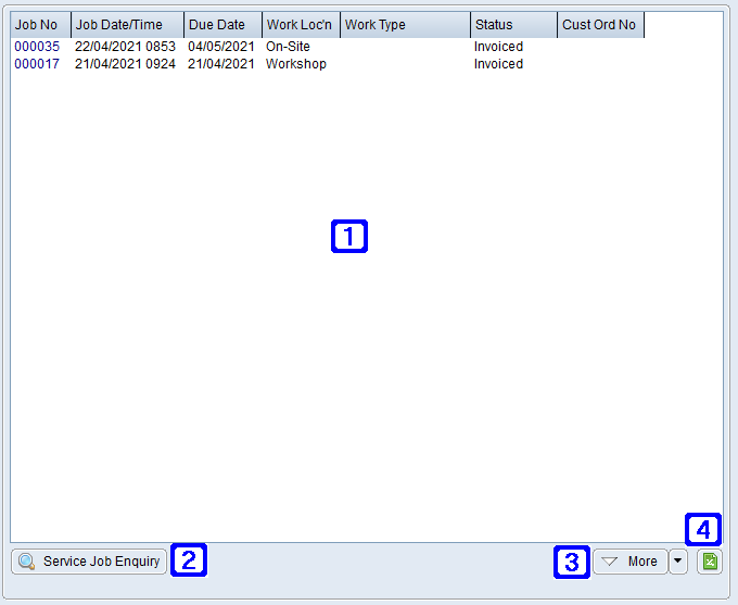 Global Equipment Enquiry - Historical Service Jobs Tab Screen