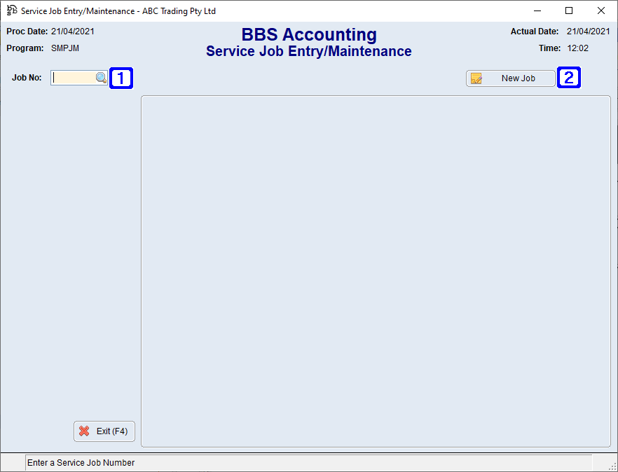 Service Job Entry/Maintenance Screen
