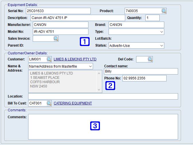 Equipment Masterfile Maintenance - General Information Tab