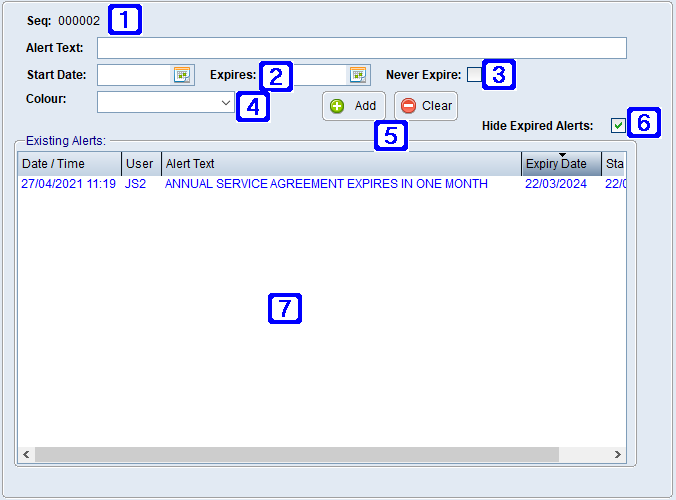 Equipment Masterfile Maintenance - Alerts Tab