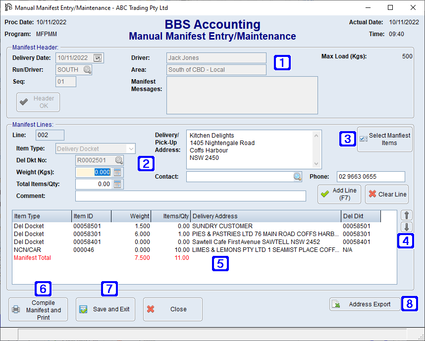 Manual Manifest Entry/Maintenance Screen Manual Manifest Entry/Maintenance Screen