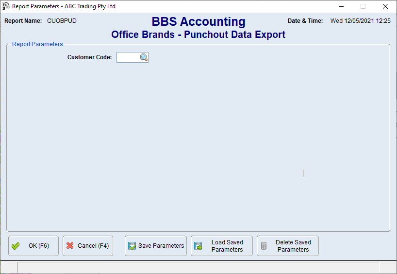 Office Brands - Punchout Data Export Screen