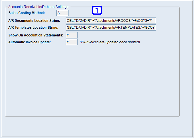 System Parameter Maintenance - Account Receivable Settings Screen