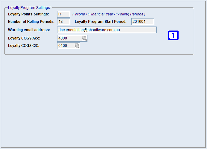 System Parameter Maintenance - Loyalty Points System Screen