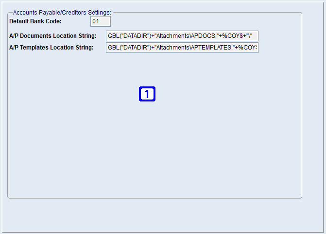 System Parameter Maintenance - Accounts Payable Settings Screen