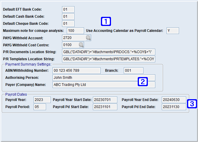 System Parameter Maintenance - Payroll Settings Screen