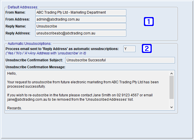 System Parameter Maintenance - Direct Marketing Settings Screen