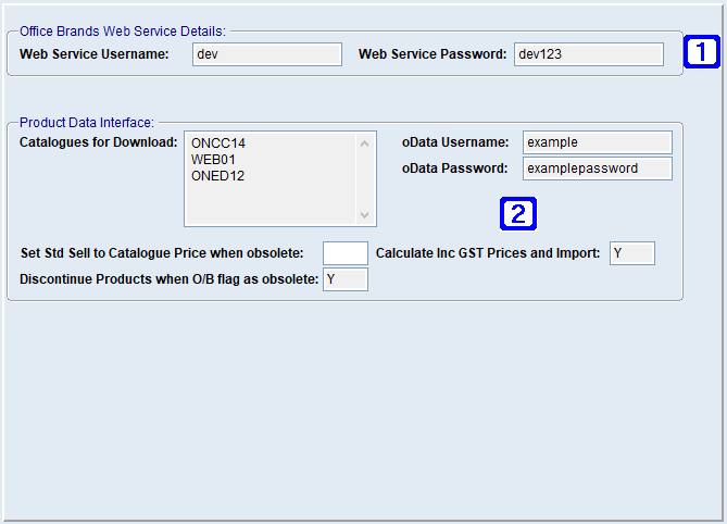 System Parameter Maintenance - Office Brands Integration 2 Screen