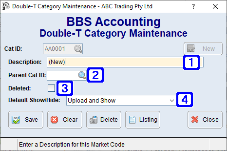 Double-T Category Maintenance Screen