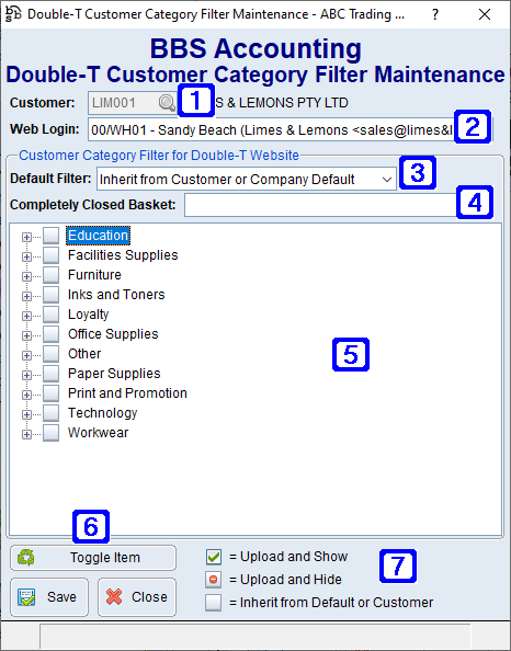 Double-T Customer Category Filter Maintenance Screen