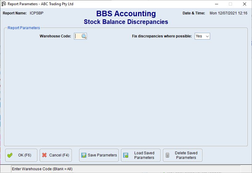 Stock Balance Discrepancies Screen