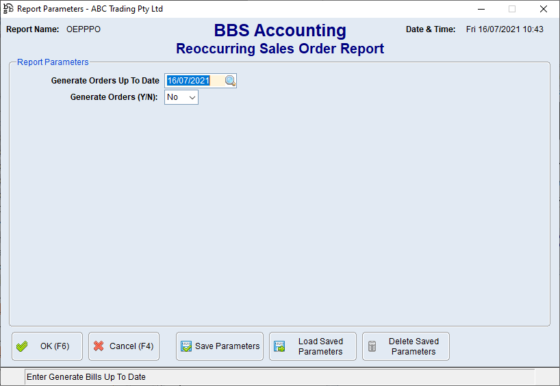 Reoccurring Sales Order Report Screen