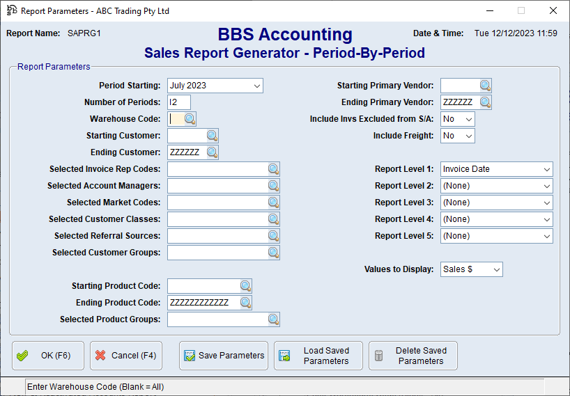 Sales Report Generator - Period-By-Period Screen