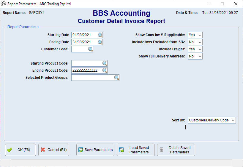 Customer Detail Invoice Report Screen Customer Detail Invoice Report Screen
