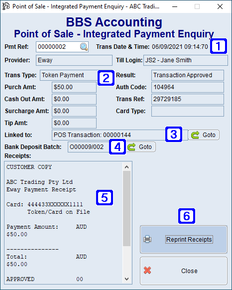 Point of Sale - Integrated Payment Enquiry Screen