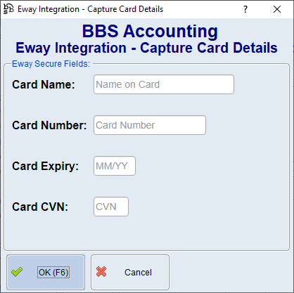 Example Capture Card Details Screen (Eway Tokens)