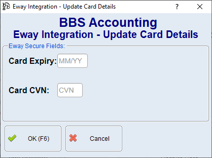 Example Update Card Details Screen (Eway Tokens)