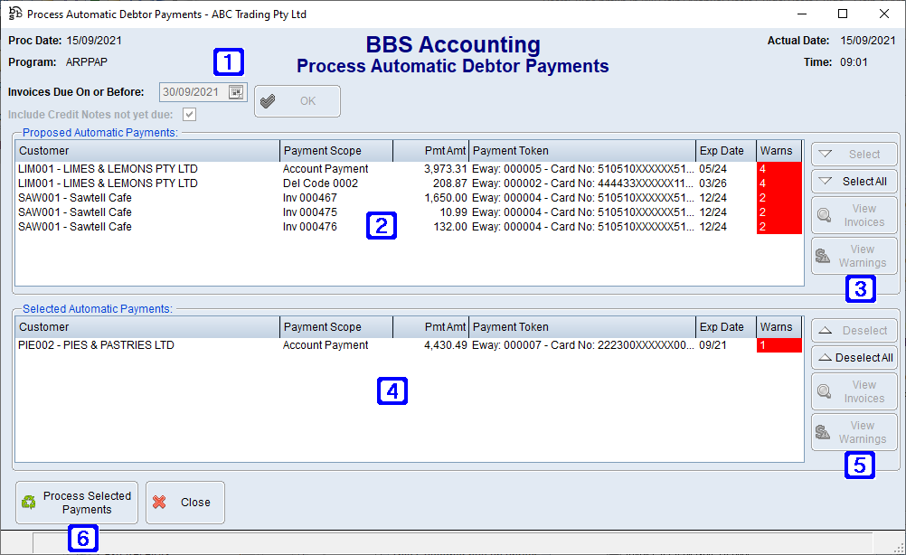 Process Automatic Debtor Payments Screen