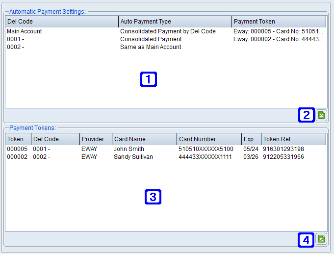 Automatic Payments & Tokens Tab Screen