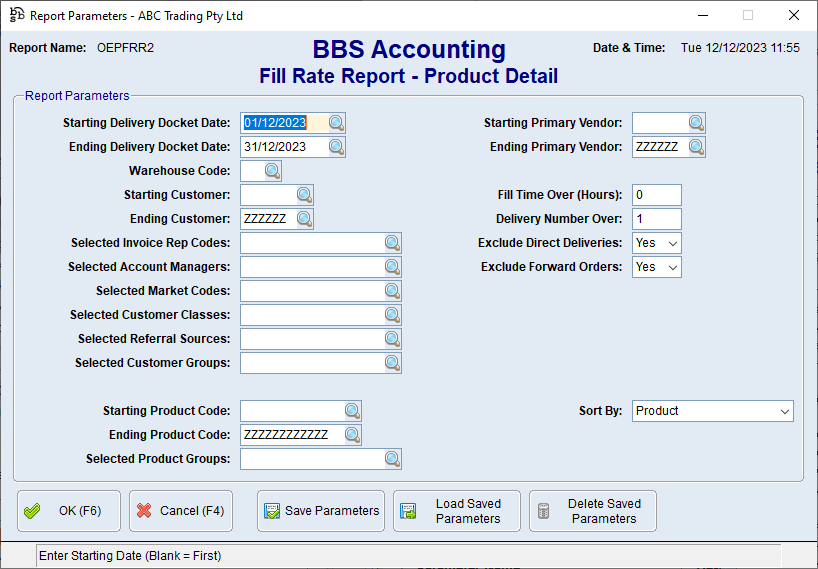 Fill Rate Report - Product Detail