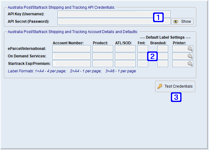 System Parameter Maintenance - Australia Post Integration Screen