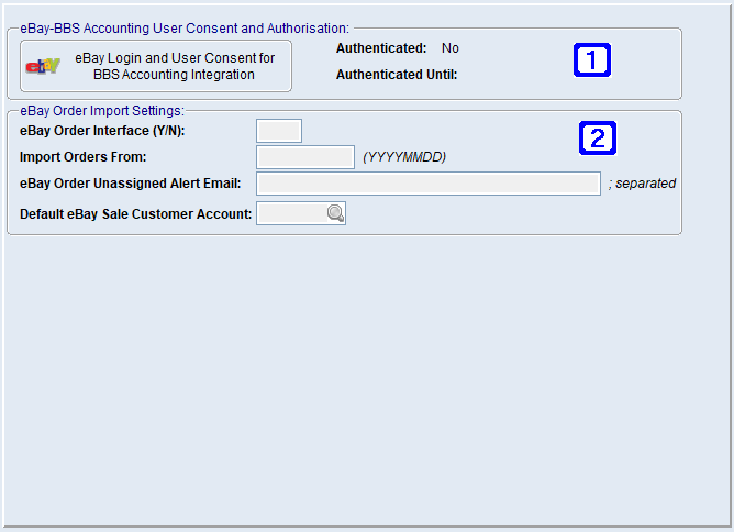 System Parameter Maintenance - eBay Integration Screen