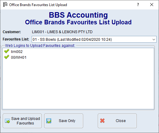 Office Brands Favourites List Upload Screen