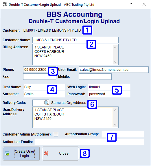 Double-T Customer/Login Upload Screen