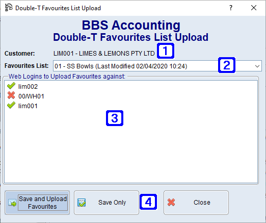 Double-T Favourites List Upload Screen