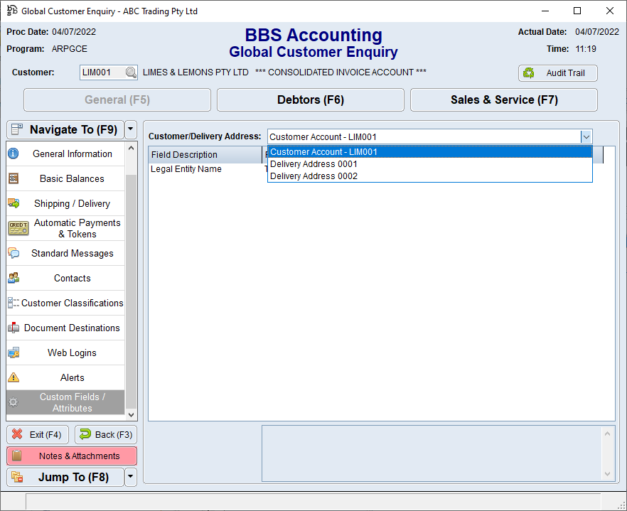 Global Customer Enquiry Screen
