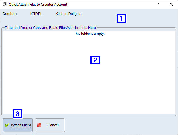 Quick Attach Files to Creditor Account Screen