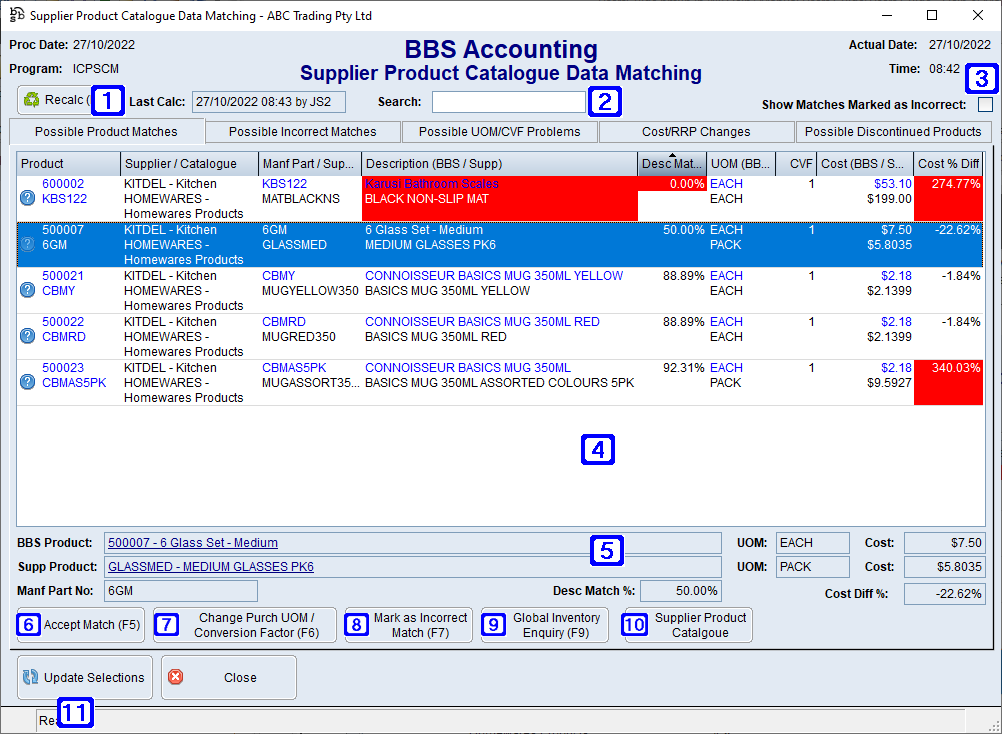 Supplier Product Catalogue Data Matching - Possible Product Matches Tab Screen