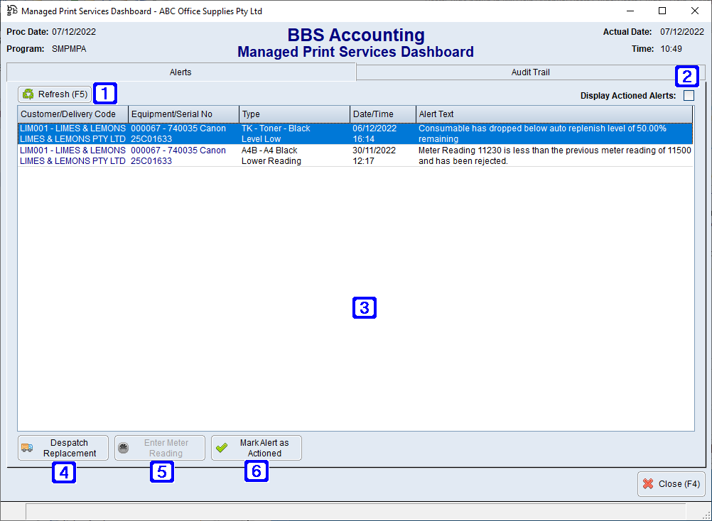 Managed Print Services Dashboard - Alerts Tab Screen Managed Print Services Dashboard - Alerts Tab Screen